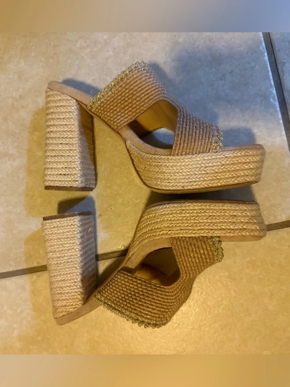 Woven Open-Toe Platform Mules in Taupe by Tilly's